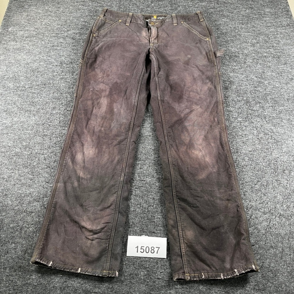 Carhartt Carpenter Pants Grunge Women 14 Brown Cotton Stretch Fleece Lined Warm